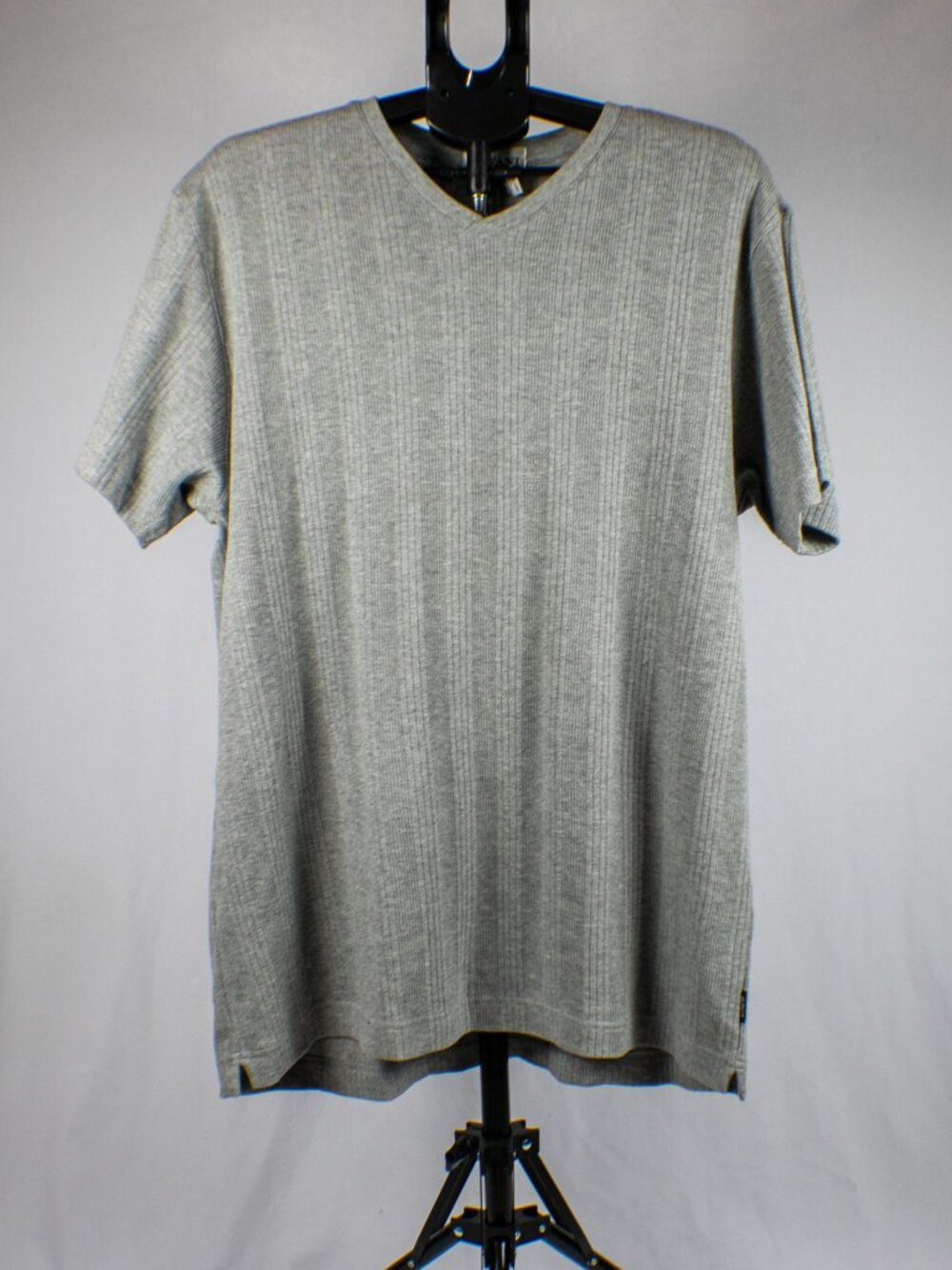Alfani Men's Grey Vertical Wide Ribbed Knit V-Neck T-Shirt Size Large